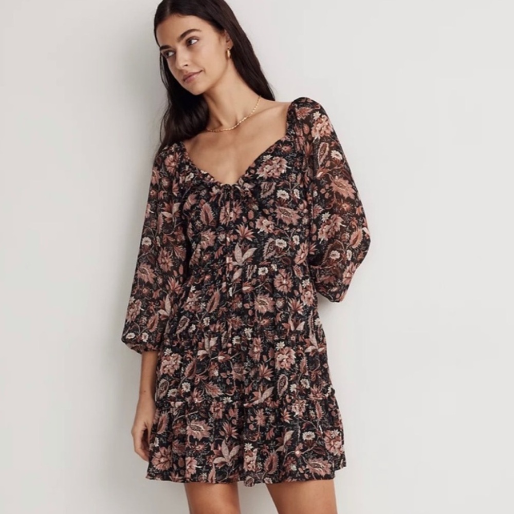 Madewell Floral Mini Dress - Black and Pink